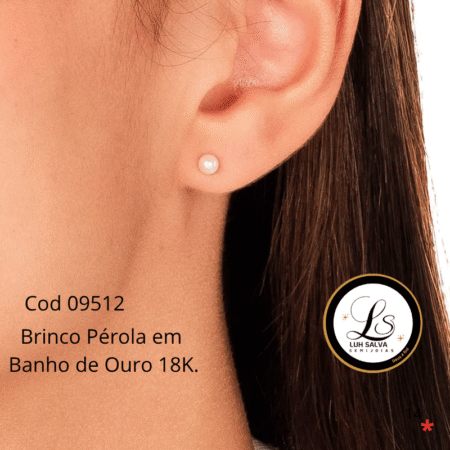 Brinco Pérola em Banho de Ouro 18K.