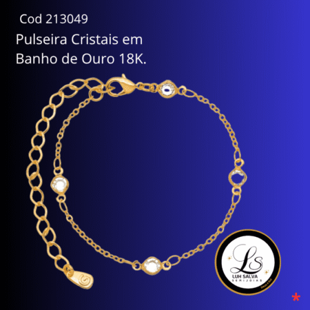 Pulseira Cristais em Banho de Ouro 18K.