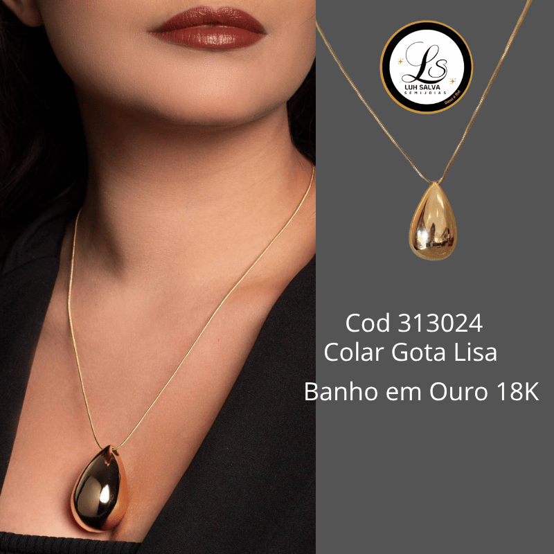 Colar Gota Lisa Banho em ouro