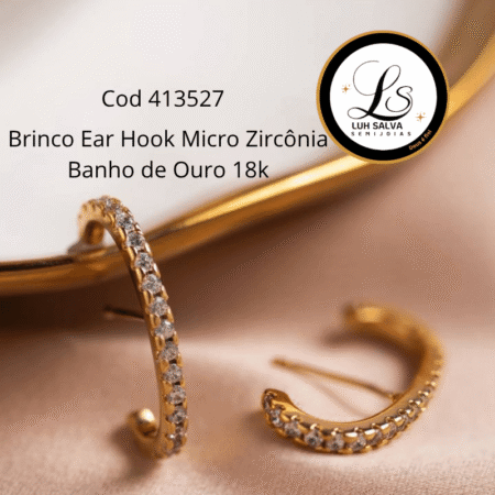 Brinco Ear Hook Micro Zircônia Banho de Ouro 18k