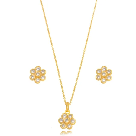 Conjunto Semijoia Infantil Flor Micro Zircônia