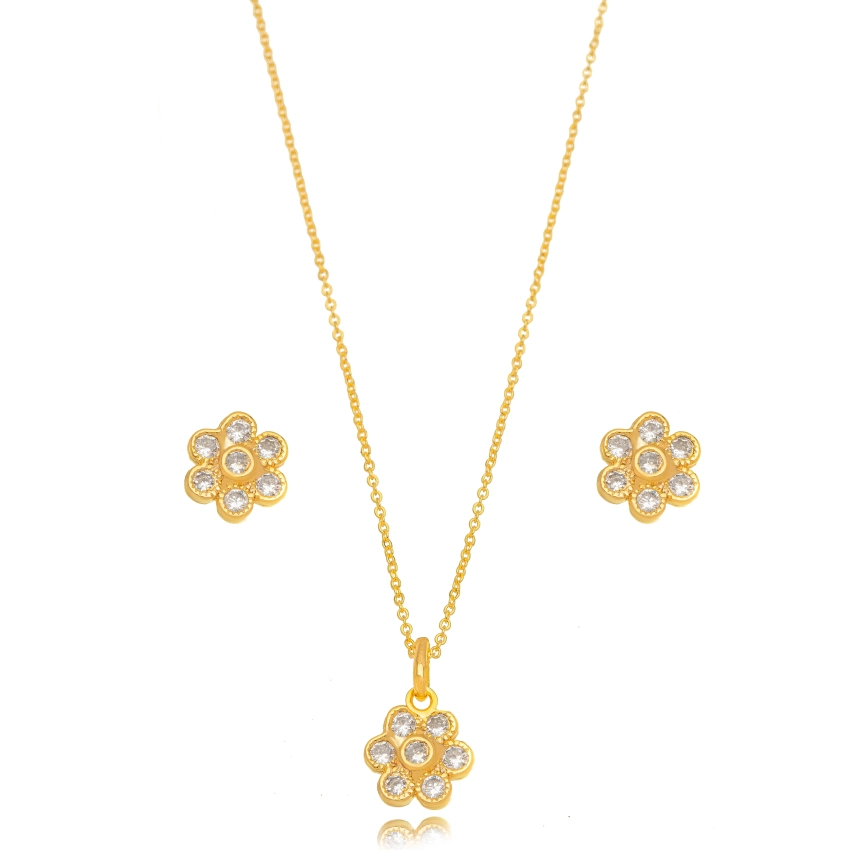 Conjunto Semijoia Infantil Flor Micro Zircônia