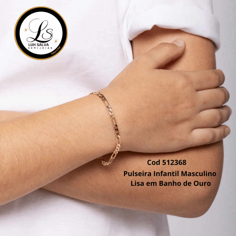 Pulseira Infantil Masculino Lisa em Banho de Ouro