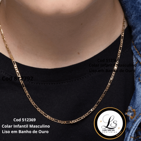 Colar Infantil Masculino Liso em Banho de Ouro