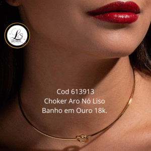 Choker Aro Nó Liso  Banho em Ouro 18k.