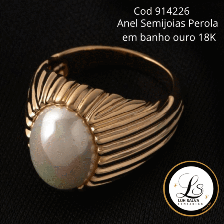 Anel Semijoias Perola  em banho ouro 18K