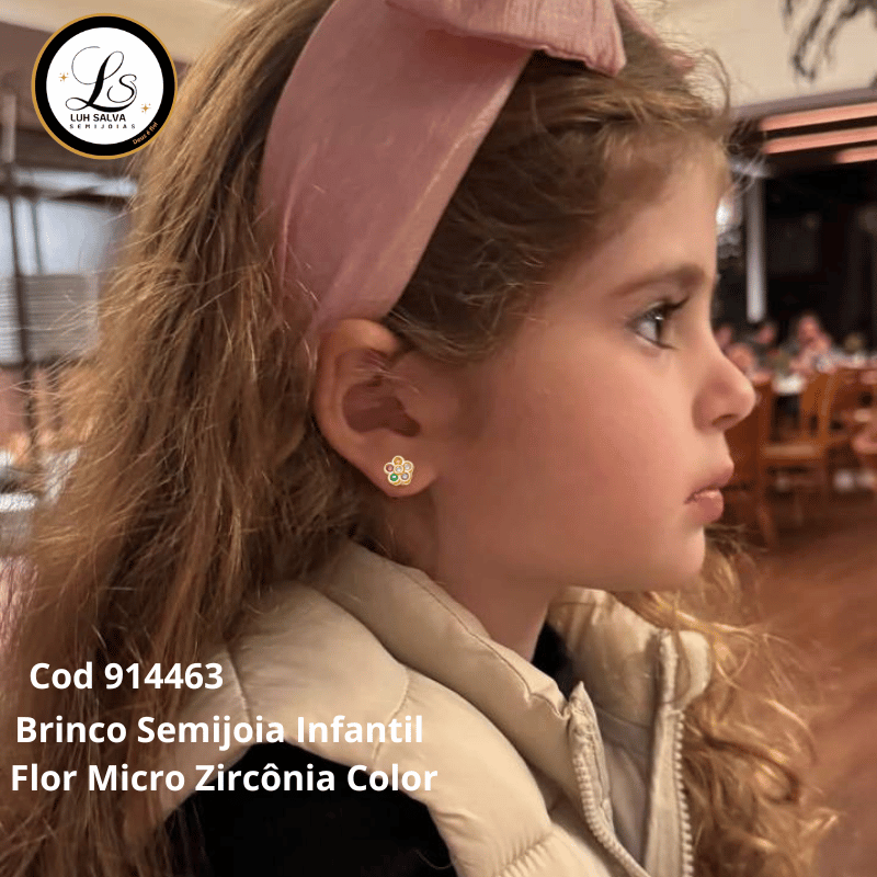 Brinco Semijoia Infantil Flor Micro Zircônia Color
