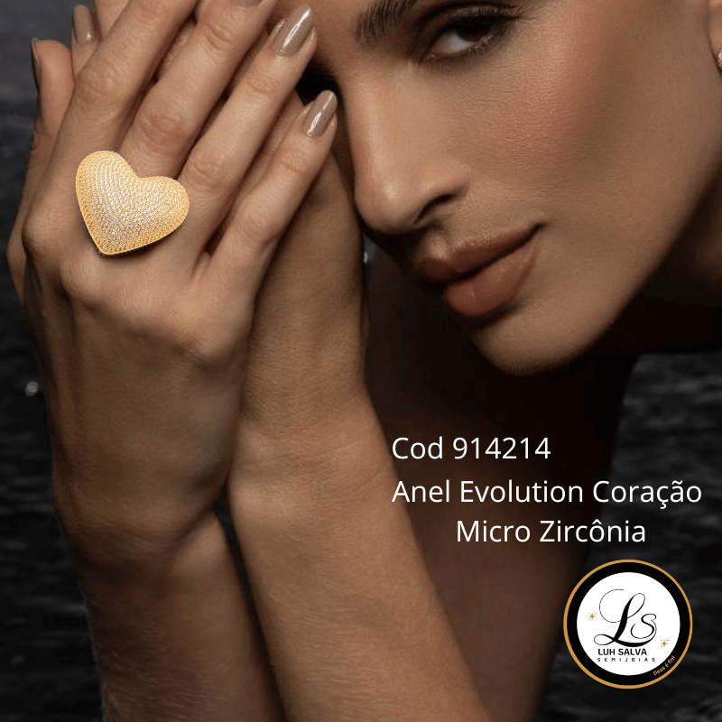 Anel Semijoia Coração luxo Micro Zircônia